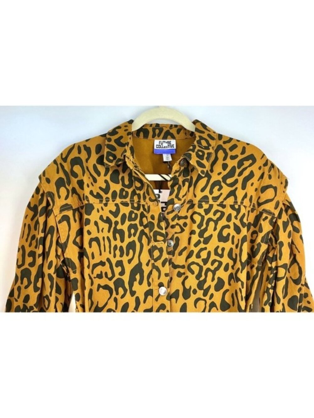 Future Collective Denim Syle Shirt Dress Sz 0 Leopard Print Statement Y2K Safari - Picture 14 of 14
